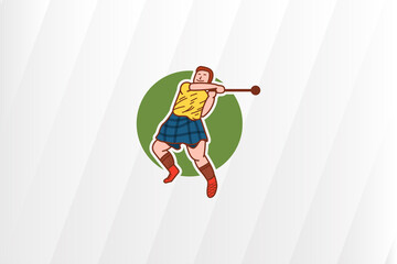 llustration of Hammer throw. Cartoon doodle style. isolated on diagonal white grey gradient background.