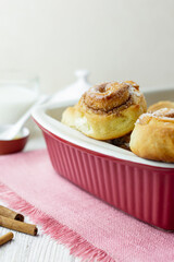Cinnabon rolls at the baking tray.