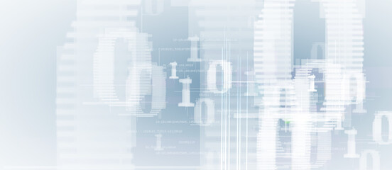 Bytes of binary code run through network. Abstract futuristic technology syberspace