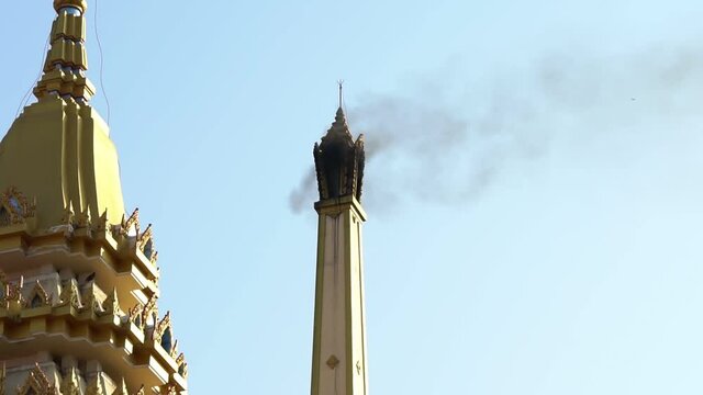 loseup of Crematoriums in Used with Smoke Against Blue Sky,Last Funeral pyre Crematory Crematorium Cremate.