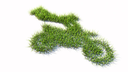 Concept or conceptual green summer lawn grass symbol isolated on white background, sign of a stuntman on a motorcycle. 3d illustration metaphor for sport, adrenaline, extreme competition, danger, fun