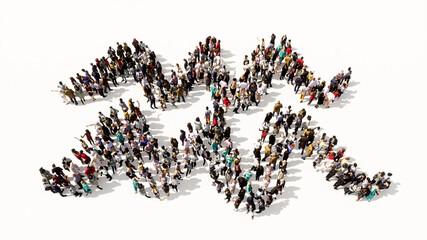 Concept or conceptual large gathering  of people forming an aquarius zodiac sign on white background. A 3d illustration symbol for  esoteric, the mystic, the power of prediction of astrology