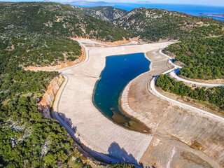 Panoramic view of the man-made lake in Alonnisos island, Greece. The project was created as a...