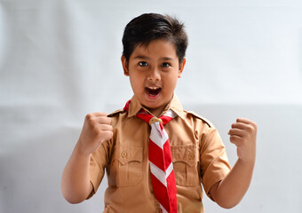 Indonesian boy scouts with victory expressions