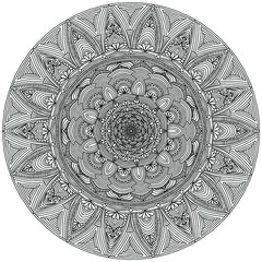 abstract and folk style ornaments forming a mandala drawn on a white background for coloring, vector