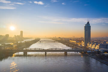 Fototapeta premium Danube river and bridges in Vienna, Austria