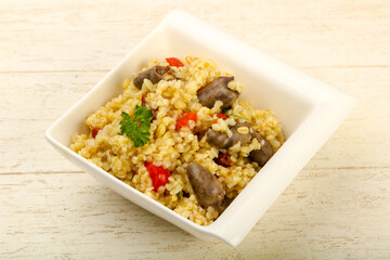 Bulgur with chicken hearts