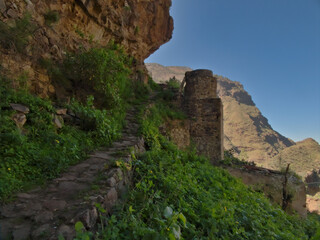 Little path between mountains towards an old water mill, Barranco del Sao, Agaete. 