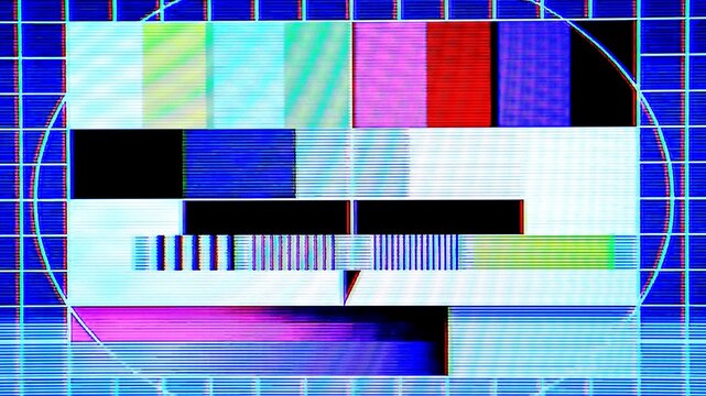 TV Test Pattern generated by a Monoscope, TV Static Noise Glitch Effect &ndash; Original Photo from a vintage Television