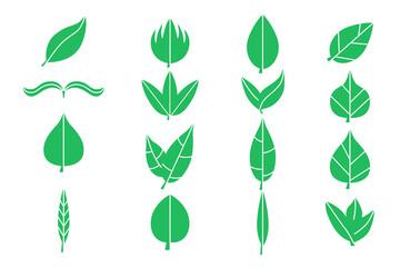 The set of green simple flat leaves. Good for any project.