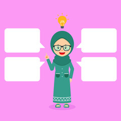 Muslim Girl Character Shows Get Idea with Bubble Text