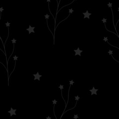 black and white floral background, gray stars seamless pattern