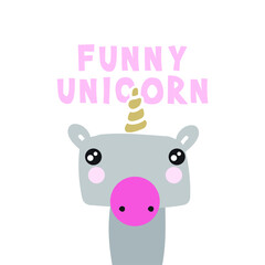 Drawing of a uniconio baby. Funny children's image. Editable vector.