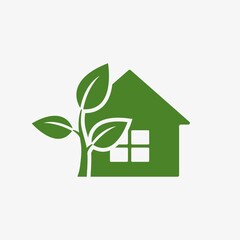 eco house icon. environmental and environmentally friendly symbol. plant sprout and house. vector green color image