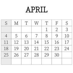 2021 calendar planner. April. Corporate week. Template layout, 12 months yearly, white background. Simple design for business brochure, flyer, print media, advertisement. Week starts from Sunday.