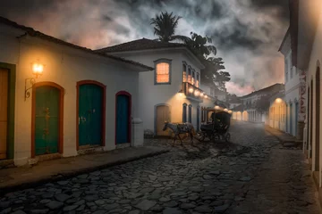 Poster Represetation of the streets of the city of paraty at night, Paraty - Rio de Janeiro, Brazil © Gustavo