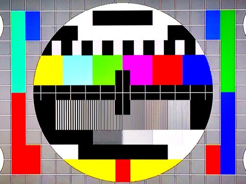 TV Test Pattern generated by a Monoscope, TV Static Noise Glitch Effect – Original Photo from a vintage Television