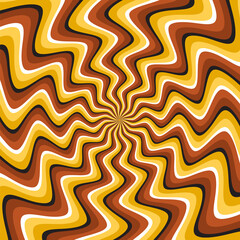 Optical motion illusion vector background. Golden brown curved striped pattern move around the center.