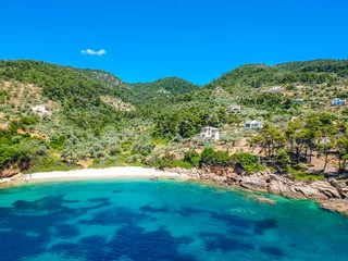 Foto op Canvas Aerial drone view over Chrisi Milia beach and the rocky surrounded area in Alonnisos island, Sporades, Greece © panosk18