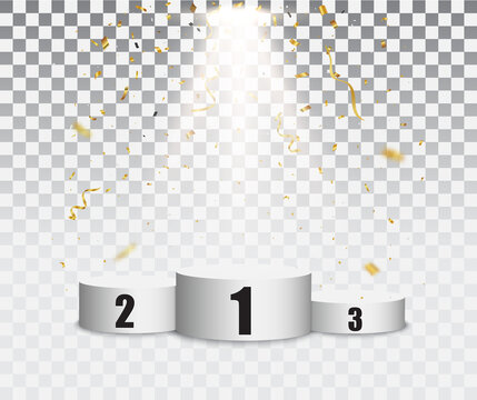 Podium background with gold confetti and light 