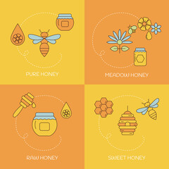 Organic honey collection logo, label, tags design elements.