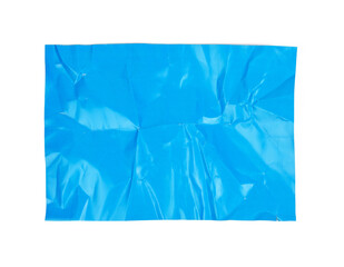 crumpled blue cardboard sheet of paper isolated on white background