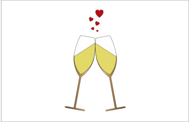 Illustration of toast of love with glasses of champagne