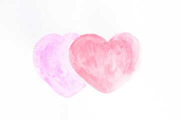 Watercolor painting of hearts on white backgrund