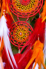 Handmade dream catcher with feathers threads and beads rope hanging