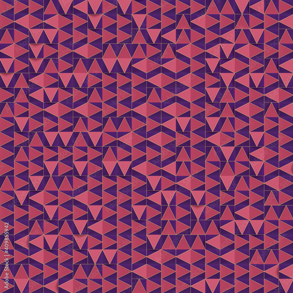 Aufkleber Abstract pink and violet pattern of randomly arranged triangles. 3d rendering illustration. Orthographic projection