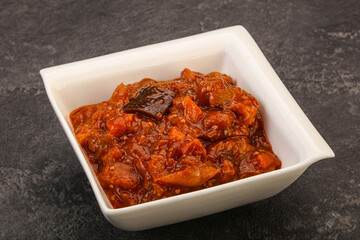 Eggplant saute with tomato and herbs