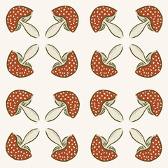 Seamless vector pattern with mushrooms and plants for decoration, textile, stationery, fabric