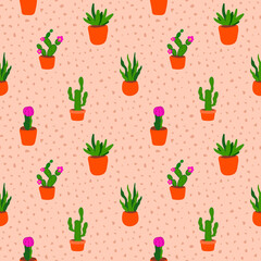 cacti pattern.cacti seamless pattern.Hand drawing decorative seamless pattern cacti.Flower pots seamless pattern with cacti.Modern design for fashion, print, poster, postcard, textile, Fabric print.