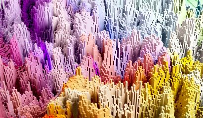 Sci - Fi, Voxel colourful abstract background Business  and technology concept. Illuminated cubes 3D render. Business  and technology concept background 