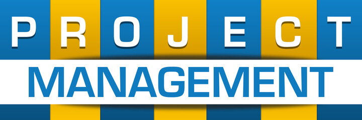 Project Management Yellow Blue Boxes White Horizontal Text 