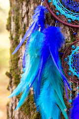 Handmade dream catcher with feathers threads and beads rope hanging