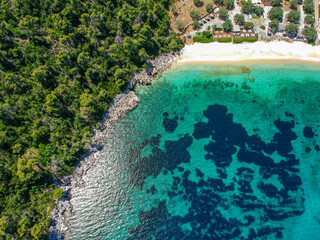 Aerial view over Leftos Gialos beach in Alonnisos island, Sporades, Greece