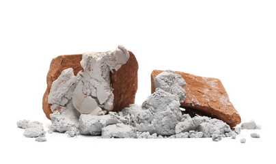 Bricks and cement pile isolated on white background