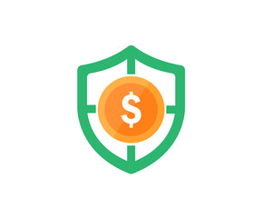 Shield icon with dollar symbol isolated on white background. Security shield protection. Money security concept.
