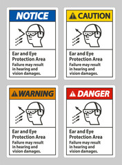 Naklejka premium Ear And Eye Protection Area, Failure May Result In Hearing And Vision Damages