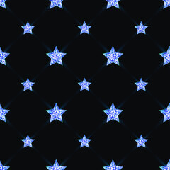 Shining crystal blue stars background. 3D vector illustration Space and night background. Seamless pattern.