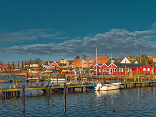 Fototapeta na wymiar Nysted harbor marina on Lolland in rural Denmark