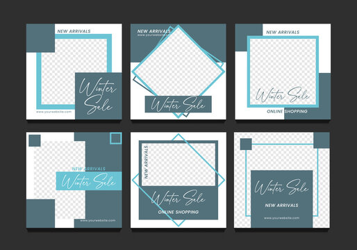 Winter Sale Social Media Post Design. Set of Editable minimal square banner template. Suitable for social media post and web internet ads. Vector illustration with photo college