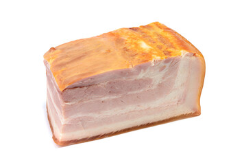 Smoked pork belly, bacon, ham. White isolated background.