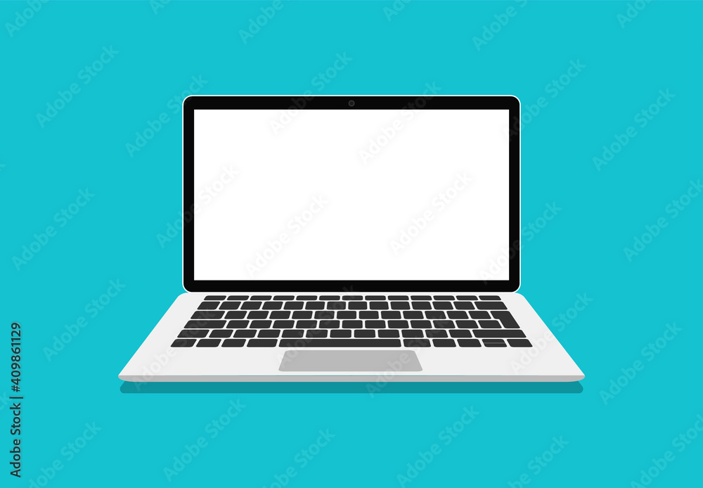 Aufkleber Laptop vector in flat style. Computer with empty screen, blank copy space on computer. Laptop front view. Computer layout in flat style, device screen layout. Vector illustration.