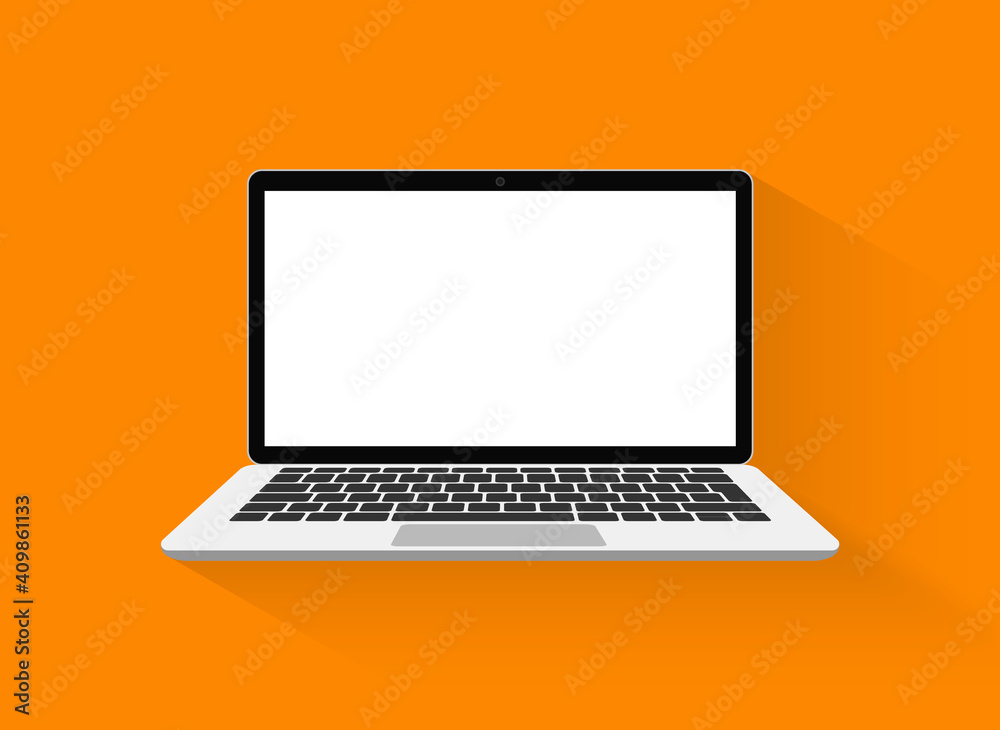 Aufkleber Laptop vector in flat style. Computer with empty screen, blank copy space on computer. Laptop front view. Computer layout in flat style, device screen layout. Vector illustration.