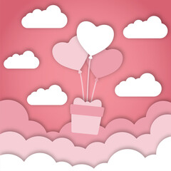 Paper cut illustration with hearts  for valentine's day