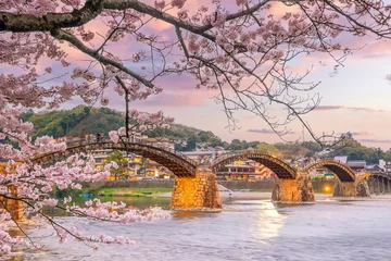Kintaikyo Bridge in Iwakuni, Japan at  sunset
