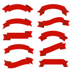 Red Ribbon Big Set Isolated, Vector Illustration