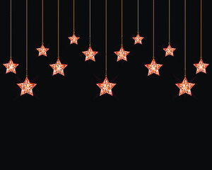 Hanging red crystal stars background. 3D vector illustration Space and night background. 
